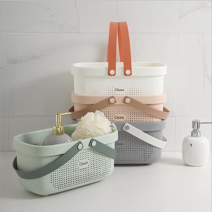 JiatuA Plastic Storage Basket with Handle Portable Shower Caddy Tote Organizer Basket Bin for Bathroom Kitchen Dorm Room Bedroom, Green - Image 2
