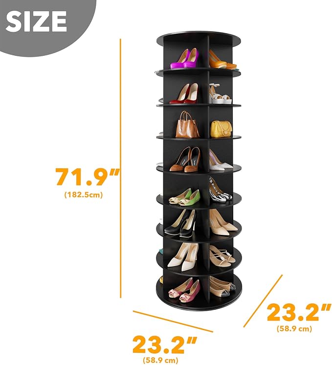 SpaceAid 8 Tier Rotating Shoe Rack Tower, Spinning Shoe Display Lazy Susan, Revolving 360 Shoe Rack Storage Round Carousel, Vertical Handbag Rotate Shoes Closet Organization (8-Tier Black) - Image 2