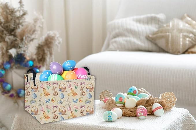 Easter Baskets for Kids Gift Basket Empty Baby Basket for Boys and Girls Rectangular Toy Storage Bins Organizer Bin Box Cute Room Decor for Home(Easter Baskets) - Image 2