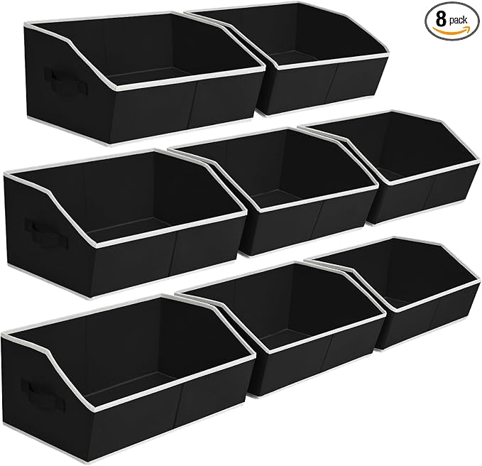 Homsorout Closet Baskets for Shelves Trapezoid - Decorative Storage Baskets with Handle, Closet Bins for Organization, Shelf Storage Bins for Clothes, Books, Home, Office, 8 Pack, Black by Homsorout
