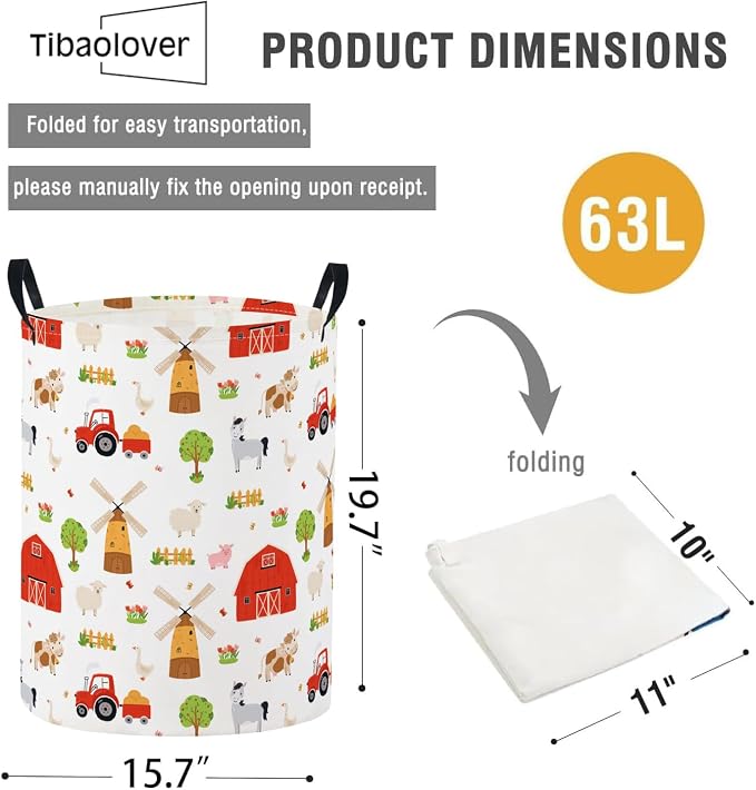 Baby Laundry Basket Baby Nursery Hamper Kids Laundry Basket Toy Storage Bin for Boys Room Decor Gift Baskets for Bedroom Bathroom(Farm) - Image 6