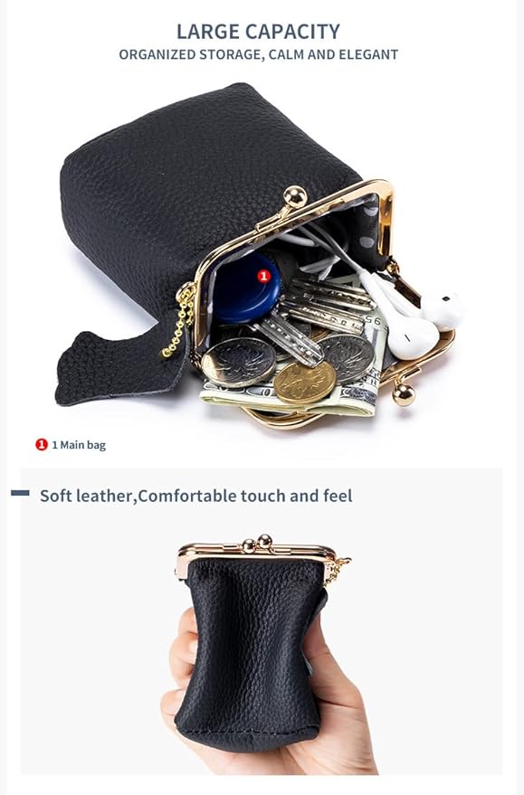 Genuine Leather Mini Jewelry Box & Vintage Wallet for Women - Compact Travel Coin Purse, Lipstick Storage Organizer, Retro Leather Clutch Case (Black) - Image 4