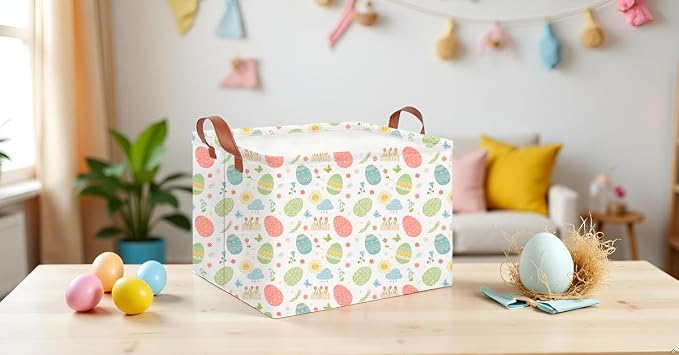 CLOCOR Easter Eggs Basket Empty,Rectangular Easter Gift Basket for Boys and Girls,Kids Toys Storage Bin,Baby Room Decor(Tiny Flowers Easter Basket) - Image 2