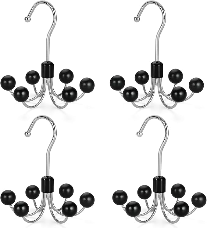 TOPIA HANGER Hoodie Hangers 4-Pack with 6 Wood Balls, 360°Swivel Purse Hanger, Scarf Hanger, Closet Hooks, Handbag Organizer, Bra Hanger, Accessory Organizers for Scarf, Tanktop, Hat, Hoodie CT57B - Image 7
