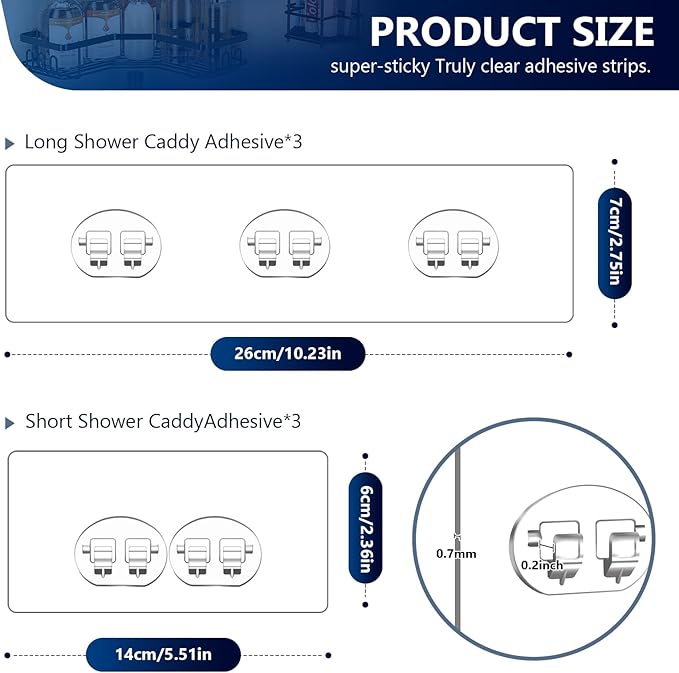 Shower Caddy Adhesive Replacement, Adhesive Hooks Stickers, Strong Hook Strip for Shower Caddy Basket Shelf, Soap Holder, Bathroom Storage Corner Shelves, Kitchen Racks (Transparent-6Pack) - Image 2