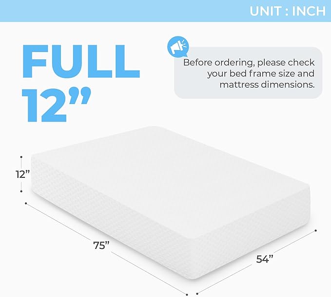 Neo Sleep 12 Inch Full Cooling Gel Memory Foam Mattress for Cool Sleep Medium Firm Pressure Relieving CertiPUR-US Certified Foam, Comfort & Supportive Mattress in a Box Fiberglass Free (Full, 12 in)