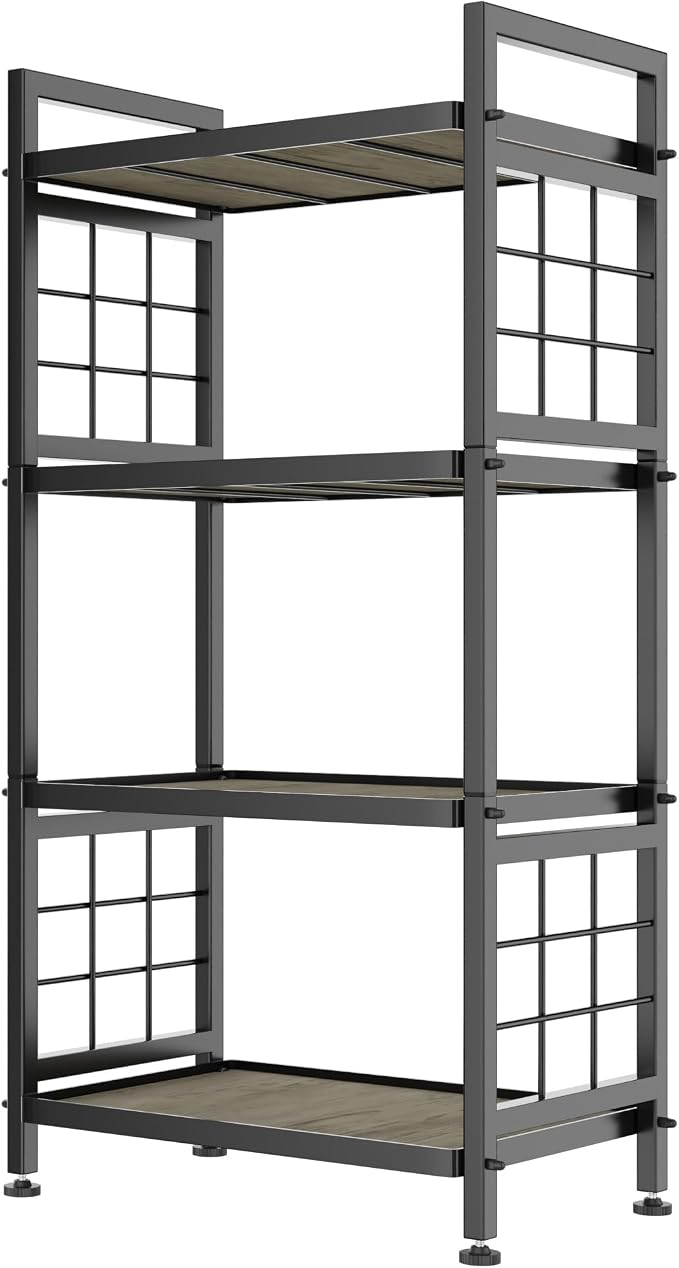 GIOTORENT 4-Tier Pantry Shelves with Wooden Boards, Heavy Duty Storage Shelves & Book Shelf, Adjustable Metal Shelving Unit for Kitchen Bathroom Laundry Organizer, Sturdy Rust-Resistant, Black - Image 8