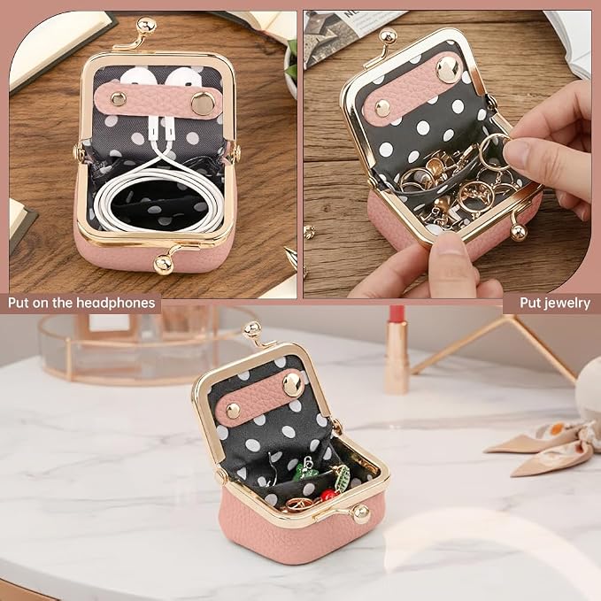 PU Leather Mini Jewelry Box, Vintage Portable Mini Jewelry Organizer with Kiss Lock, Compact Travel Case for Rings, Earrings, Necklaces - Ideal Gift for Women - Image 7