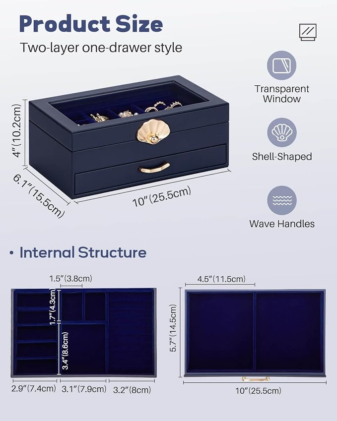 Enthralite Jewelry Box with 1 Drawers: Display Organizer for Earrings Necklaces - Gifts for Girls Women (Dark Blue) - Image 5