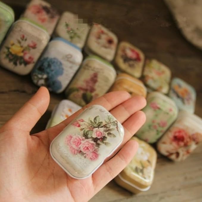 8Pcs Mini Flower Tin Trinket Jewelry Organizer Storage Box Decorative Boxes Small Metal Tins with Hinged Lids Portable Box Containers Small Storage Kit,Easter Basket Stuffers - Image 3