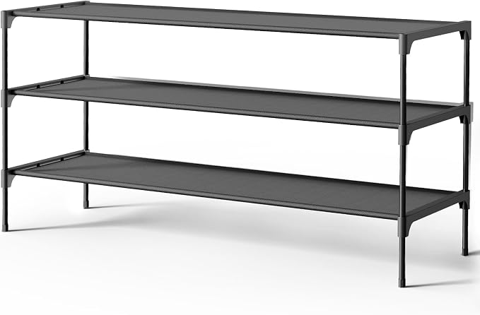 Kitsure Shoe Rack - Non-Woven Shoe Rack Shelf, Shoe Organizer for Closet, Entryway, Garage & Corridor, Stackable Shoe Shelves, 36.2" Wide - 3 Tier, Black by Kitsure