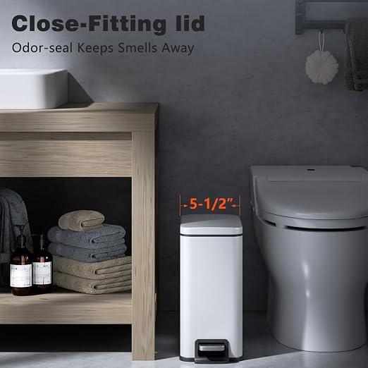 Slim Bathroom Trash Can with Lid Soft Close, 1.6 Gallon Stainless Steel Garbage Can with Removable Inner Bucket, Durable Step Pedal, Small Trash Bins for Toilet, Bedroom, Kitchen, Office - Image 2
