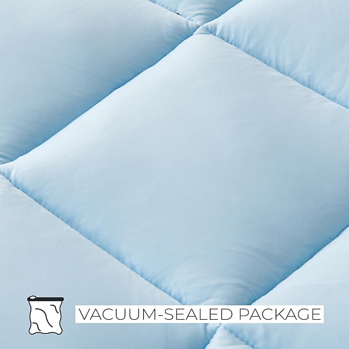 Great Bay Home Full Cooling Mattress Topper. Thick, Elastic Corner Mattress Pad. Ultra-Soft Cooling Pillowtop Mattress Cover & Protector. Fits Mattresses up to 18” (Full, Light Blue)