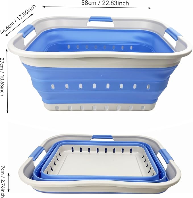 SAMMART 42L (11 gallon) Collapsible Plastic Laundry Basket - Foldable Pop Up Storage Container/Organizer - Space Saving Hamper/Basket (1, Grey/Little Boy Blue) - Image 3