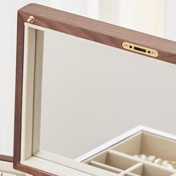 CHOSIN Black Walnut Wooden Jewelry Box for Women with Mirror, 5 Drawers and 2 Side Doors for Watches, Necklaces, Rings, Earrings Storage, Mothers Day Gifts for Mom - Image 9