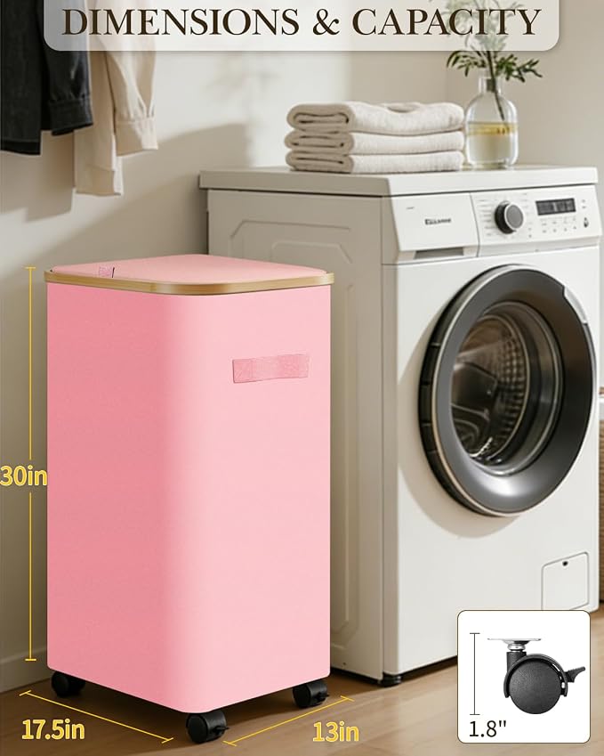 Laundry Hamper with Wheels, 110L Large Clothes Hamper with Removable Inner Bag, Collapsible Dirty Clothes Basket for Dorm, Rolling Dirty Clothes Basket for, Bedroom, Bathroom, Laundry Room - Image 2
