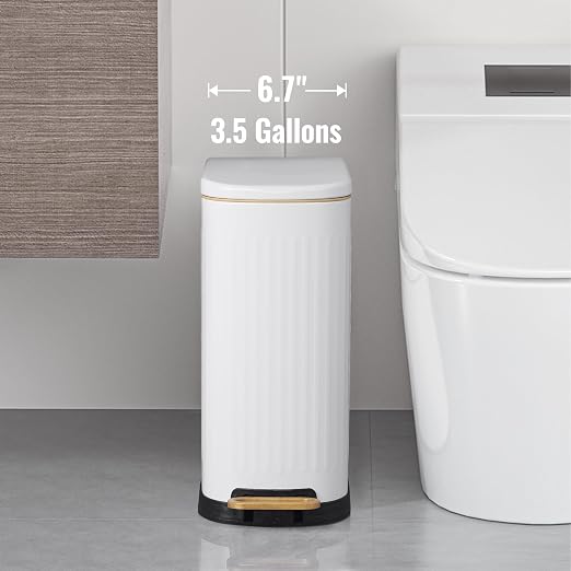 SYNCVIBE Slim Bathroom Trash Can with Soft Close Lid Stainless Steel Garbage Can Step Trash Bin with Removable Inner Bucket for Bedroom, Office, Kitchen (Matt White, 3.5 Gallons) - Image 2
