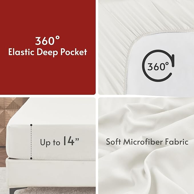 MUXHOMO 7 Pieces Full Comforter Set, Reversible Bed in a Bag Full Size, All Season Bedding Set with Comforter, Flat Sheet, Fitted Sheet, Pillowcases & Shams, Beige & White