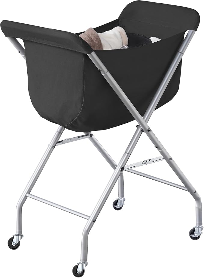 ELYKEN Laundry Cart with Wheels, 32”H Easy Rolling Laundry Hamper with Removable Liner Bag, Sturdy Metal Frame Clothes Basket with 4 Casters and 2 Brakes by ELYKEN