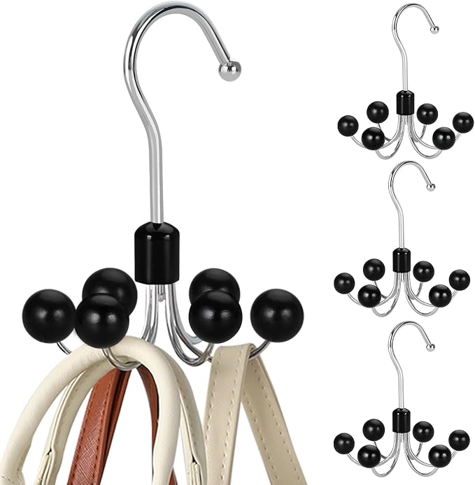 TOPIA HANGER Hoodie Hangers 4-Pack with 6 Wood Balls, 360°Swivel Purse Hanger, Scarf Hanger, Closet Hooks, Handbag Organizer, Bra Hanger, Accessory Organizers for Scarf, Tanktop, Hat, Hoodie CT57B by TOPIAHANGER