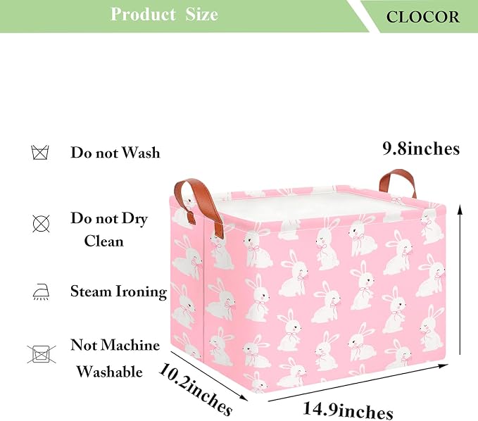 CLOCOR Rectangular Pink Easter Gift Basket Empty,Waterproof Easter Bunny Bakset for Egg Hunting(Pink Easter Bunny) - Image 6