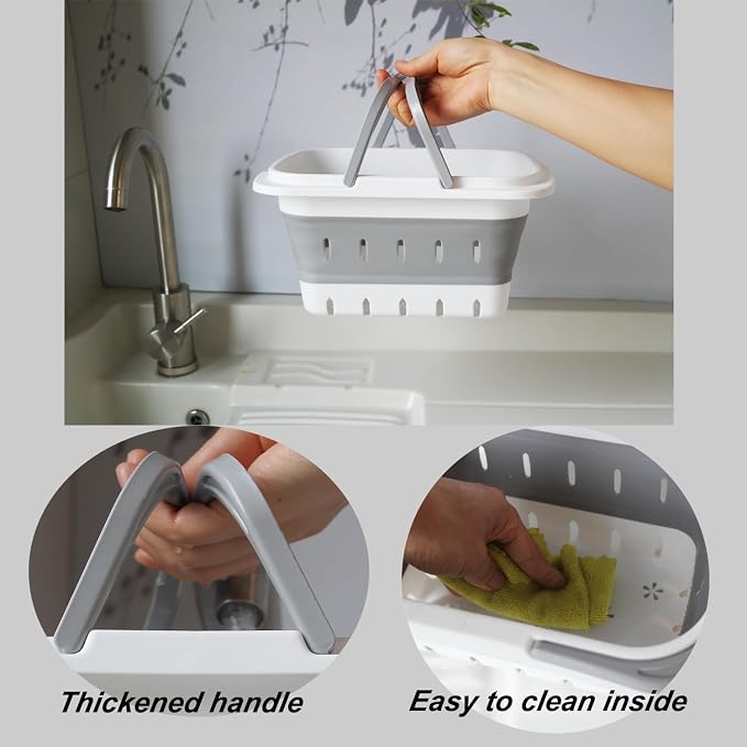 Portable Folding Plastic Bath Caddy with Handle, Perforated, Travel Bathroom Organizer for Bedroom, Bathroom, Shower, Dorm Room, Camping and RV Use (Grey, 1 pack) - Image 3