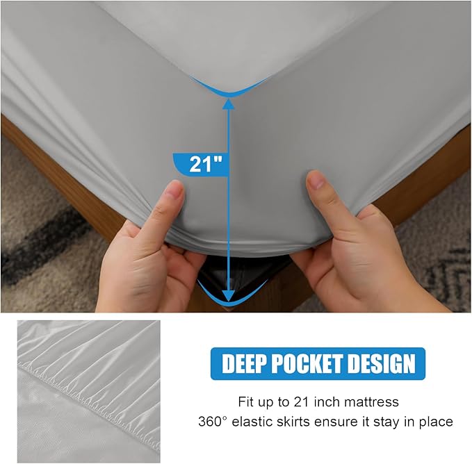 2 Pack Mattress Protector King Size 100% Waterproof Fitted Mattress Cover, Breathable Noiseless & Machine Washable Bed Cover Deep Pocket from 5" to 21", Bed Protector for Pets Kids Adults Dark Grey
