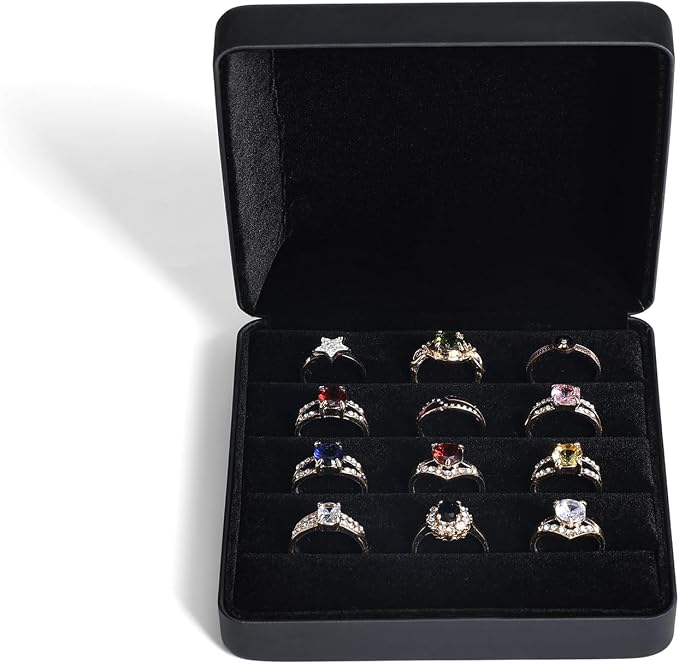 Small Ring Organizer Box, Portable Jewelry Rings Display Collector Case, Jewelry Ring Tray holder Showcase. Modern Rings Storage Boxes Fit for Women, Girl for Travel (Black) - Image 4