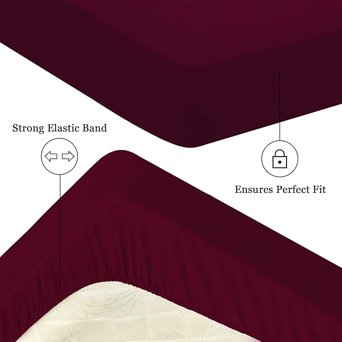 Sufdari Waterproof Mattress Protector, Mattress Cover Twin Size for Bed,18" Deep Pocket Fitted Sheet Style Mattress Protector with Elastic Rubber Band-Dark red,Twin