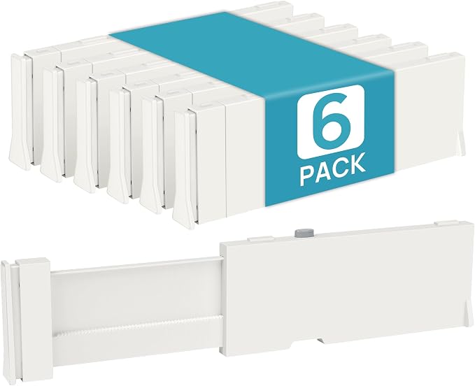 Vtopmart 6 Pack Drawer Dividers for Clothes, 4" High 11.3"-17" Adjustable Expandable Dresser Drawer Organizer, Plastic Drawers Separators for Dresser, Baby Clothes, Underwear, Kitchen & Office Storage by Vtopmart