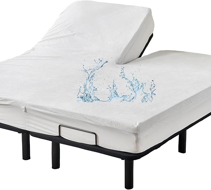 Kingnex Waterproof Partial Split Top Cal King Mattress Protector for Adjustable Bed with 28-30" Upper Flex Head Noiseless Soft Bamboo Viscose Terry Fitted Mattress Cover