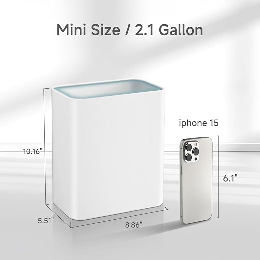 TIPGO Small Metal Trash Can, 2.1 Gallon Slim Trash Can for Bathroom, Wastebasket Garbage Bin for Bedroom, Office, Kitchen, Under Sink (White) - Image 2