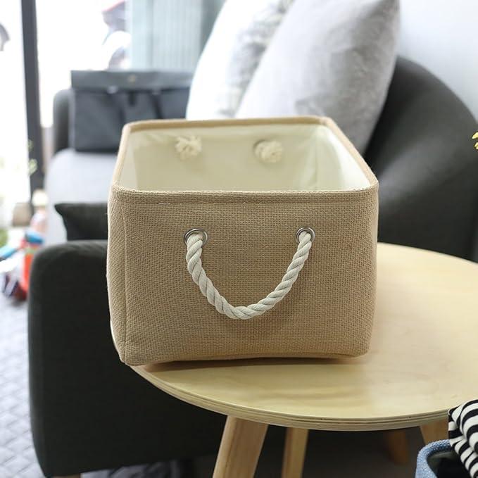 TheWarmHome Decorative Basket Rectangular Fabric Storage Bin Organizer Basket with Handles for Clothes Storage (Beige, Medium-1Pack,13.8L*9.8W*6.7H) - Image 9