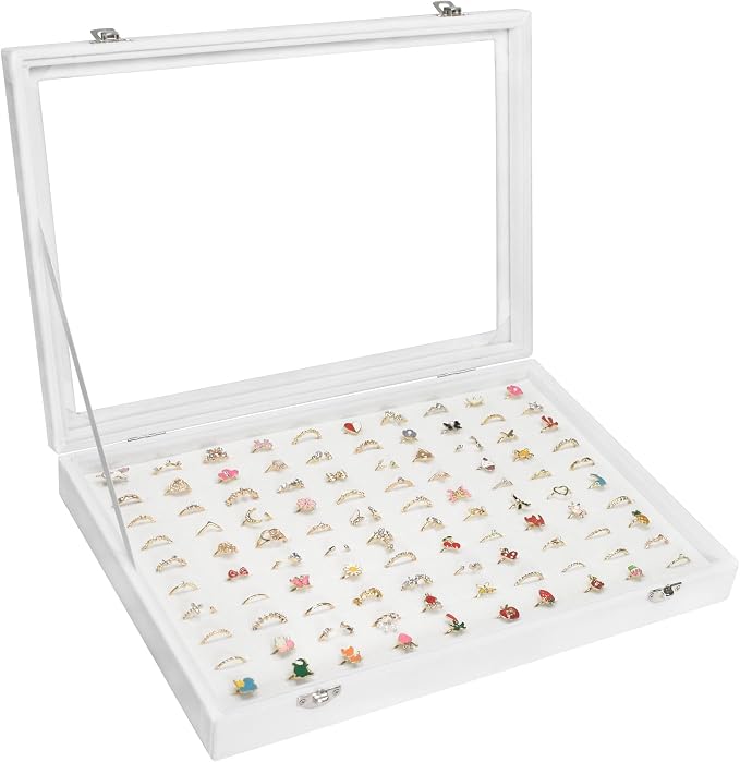 Vicoter Rings Organizer Tray 100 Slot Velvet Ring Earring Storage Box TranSparent Cover Jewelry Store Ring Display Box Jewelry Display Cabinet for Girl Wife Mother by Vicoter