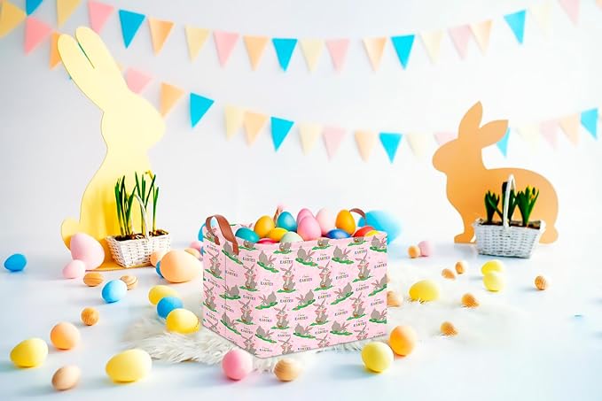 CLOCOR Rectangular Easter Basket Empty,Colorful Easter Eggs Basket for Kids,Waterproof Storage Basket with Handles,Gift Basket(Colorful Eggs) - Image 3