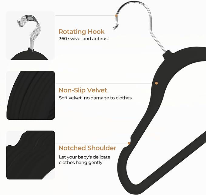 GoodtoU Kids Hangers Velvet 50 Pack 14" - Kids Felt Hangers Non Slip Toddler Hanger Childrens Hanger for Kid - Image 3