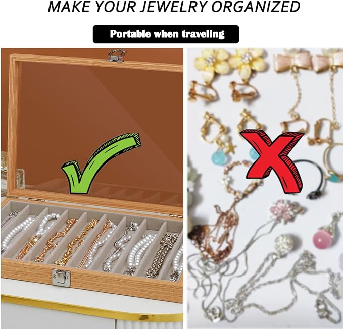 Glass Lid Necklace Organizer Box Transparent Necklace Holder Organizer Velvet Necklace Display Box Clear Lid Jewelry Storage Stackable Necklace Display Case for Women Girls (Style A) - Image 5