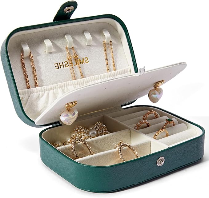 Smileshe Jewelry Box, PU Leather Small Portable Travel Case, 2 Layers Organizer Display Storage Holder Boxes for Rings, Earrings, Necklaces, Bracelets by SMILESHE
