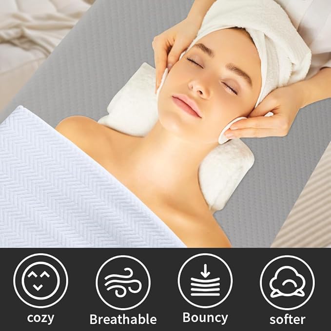 Grey Lash Bed Memory Foam Massage Table Topper, 73x29x2 inch, Removable Cover, Non-Slip, Elastic Bands