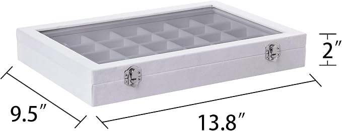 Frebeauty Velvet Jewelry Tray,35 Grid Jewelry Organizer with Clear Lid,Earring Holder Organizer Case with Clasp,Drawer Insert for Rings Studs,13.8 x 9.5 x 2 Inches,Gift for Women Girls(White) - Image 3