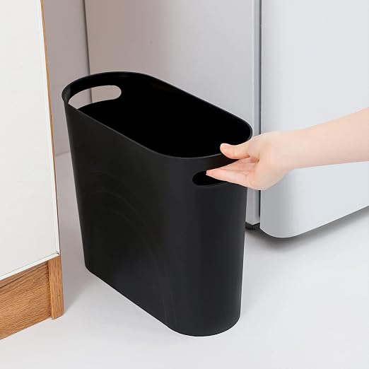 rejomiik Small Trash Can, 3.5 Gallon Slim Garbage Can Plastic Waste Basket with Handles Container Bin for Narrow Spaces Bathroom, Bedroom, Kitchen, Office at Home, Black - Image 2