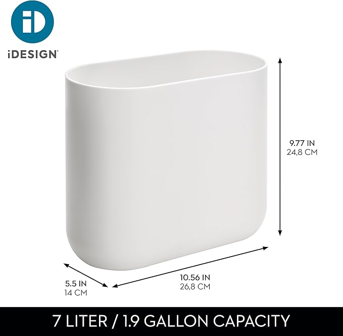 iDesign Small Slim Plastic Bathroom Trash Can, Garbage Can for Bedroom, Office, Desk, Dorm, White - Image 4