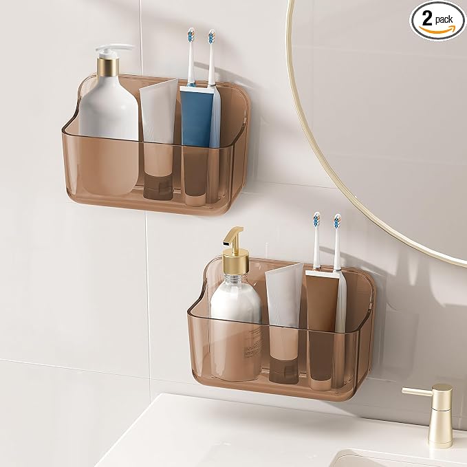 Diesisa 2pc Acrylic Wall Mount Organizer, Adhesive Cabinet Door Organizer,Acrylic Bathroom Shelves for Wall,No Drilling Hang Walls,with Self Adhesive Tape, for Bathroom, Kitchen, Living Room by Home