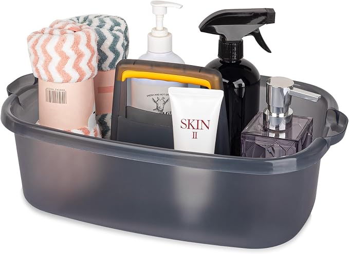 Large Cleaning Supplies Caddy Portable Shower Basket Supply Organizer with Handle Plastic Bucket Tool Storage for Bathroom, Bedroom, Kitchen, College Dorm, Garden, Clear Grey by JiatuA