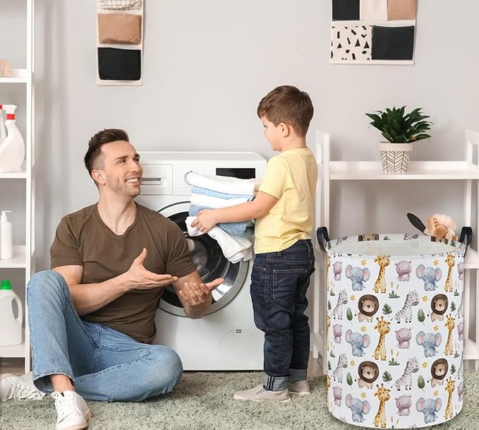 Kids Laundry Basket Animal Hamper for Nursery Boy and Girl Cute Kids Toys Storage Bin Organizer Room Decor for Home(Zoo) - Image 5