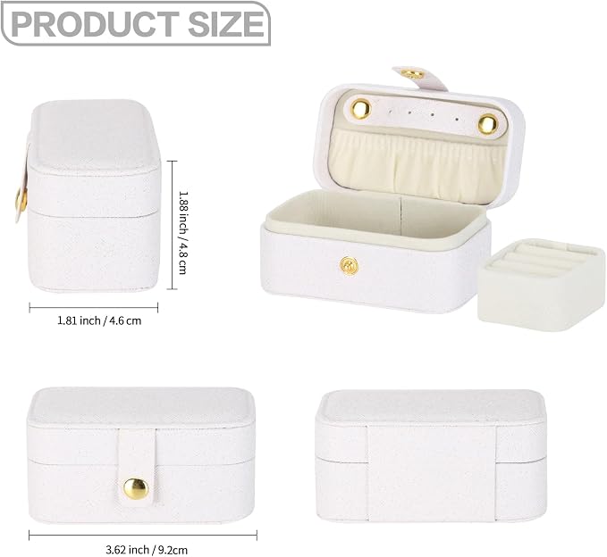 KUKUVR Small Travel Jewelry Box, Mini Jewelry Holder for Multiple Rings Necklace Earrings Lipstick, Portable Jewelry Storage Organizer Case with Removable Ring Slot (WHITE) - Image 2