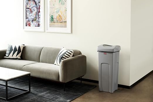 Rubbermaid Commercial Products Square Trash/Garbage Container with Untouchable Swing Top Lid, 23-Gallon, Gray, Perfect for Outdoor/Restaurant/School/Kitchen - Image 2