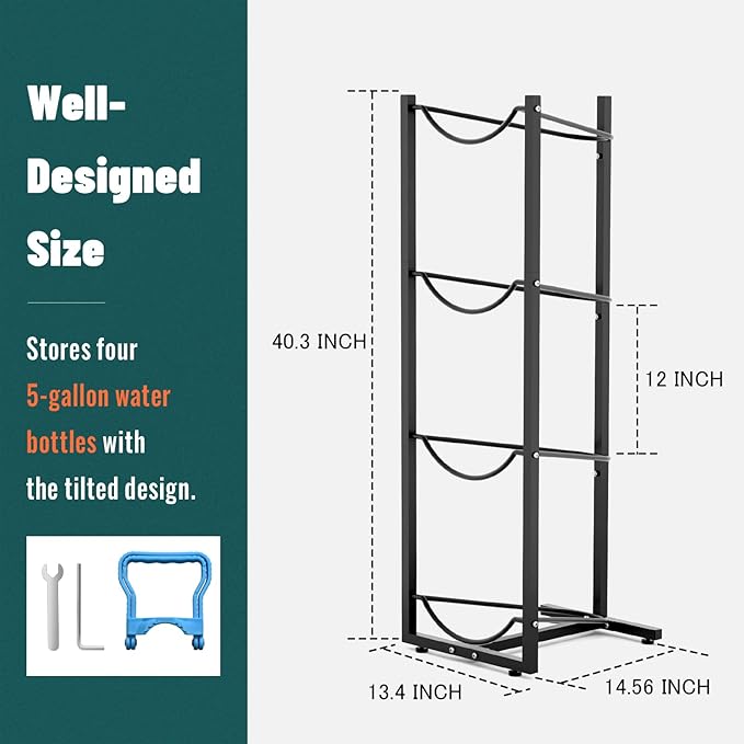 MYLOLF 5 Gallon Water Jug Holder : 4 Tier Water Jug Stand Holder for 5 Gallon Water Dispenser- 5 Gal Water Bottle Storage Rack Organizer for Home Kitchen Garage (4 Tier) - Image 5