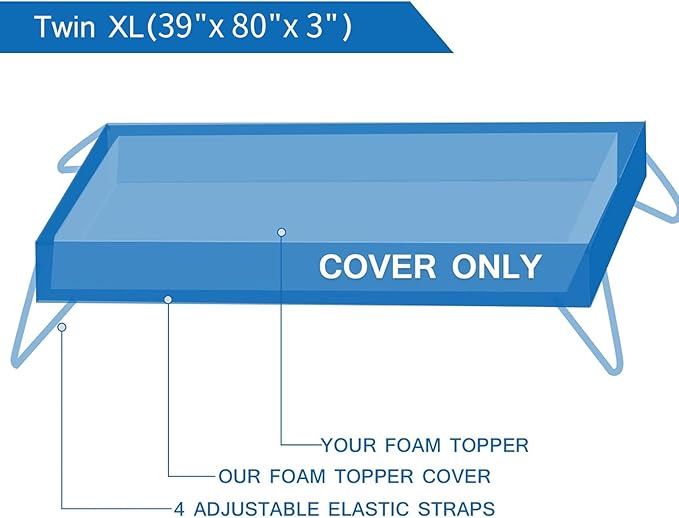 Mattress Topper Cover Twin XL Size (Only Cover) 3 Inch Mattress Protector Cooling Rayon Zippered Mattress Encasement with Adjustable Straps for Latex Mattress Topper Memory Foam Cover