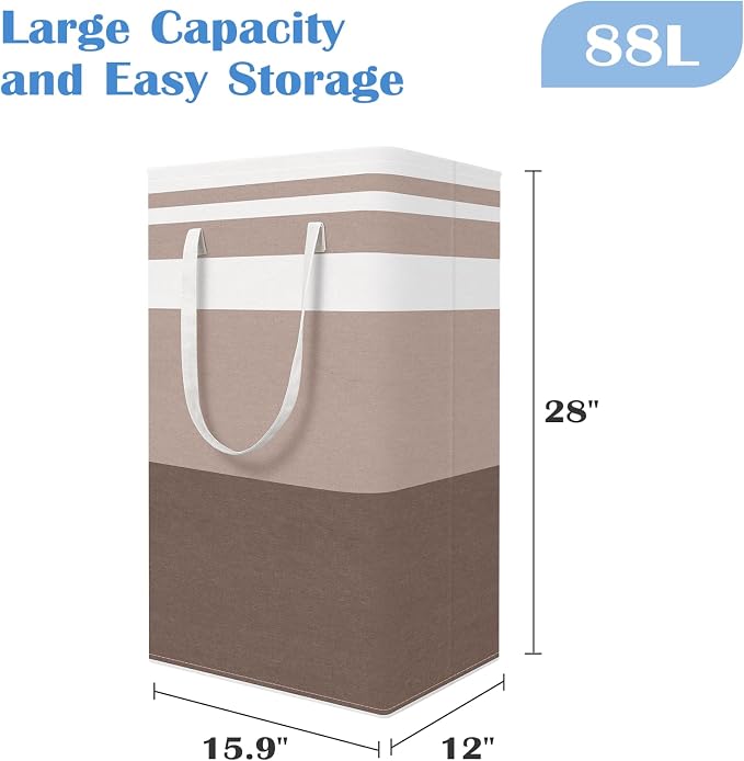 BlissTotes 3-Pack Laundry Basket, Freestanding＆Waterproof Laundry Hamper, Collapsible Tall Clothes Hamper with Easy Carry Handles for Clothes, Towels in the Family and Dorm,Gradient Khaki,88L - Image 2